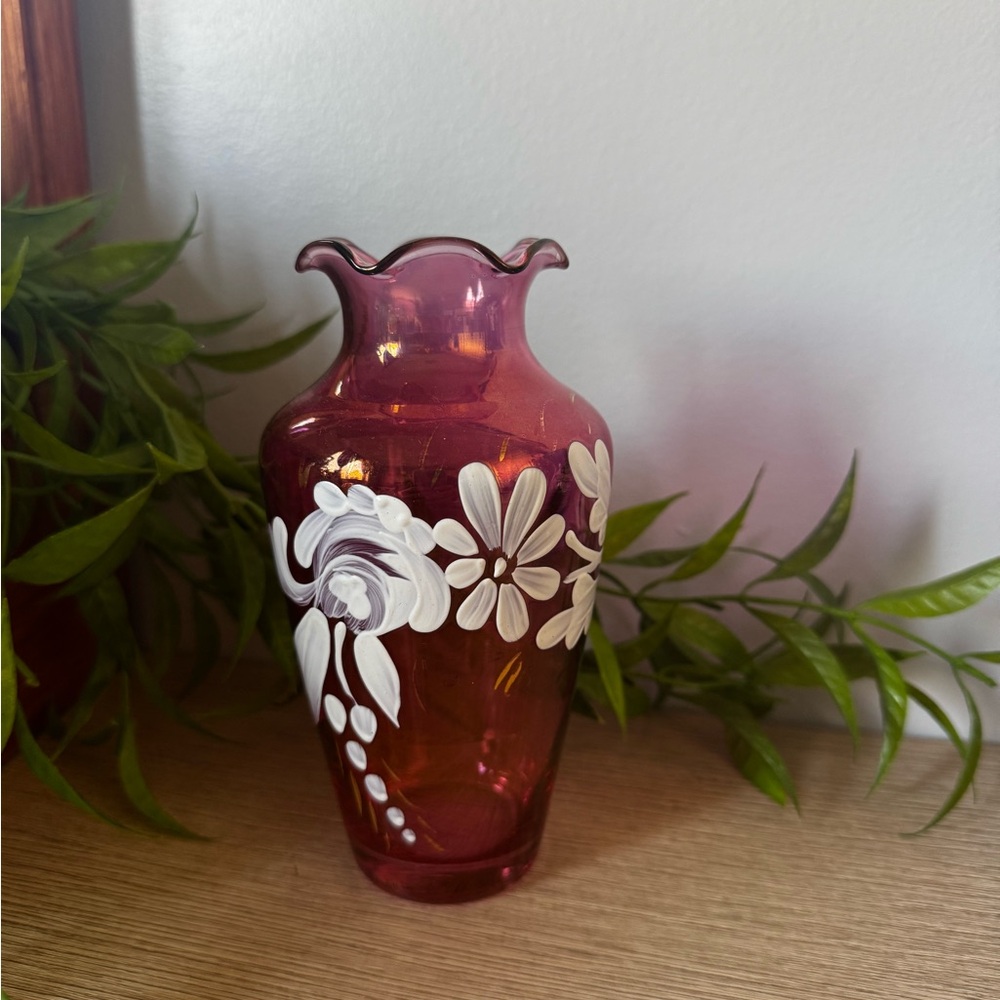 Elegant Floral Red Glass Vase